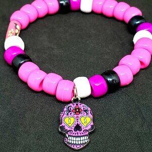 Colorful Kandi Skull Charm Bracelet